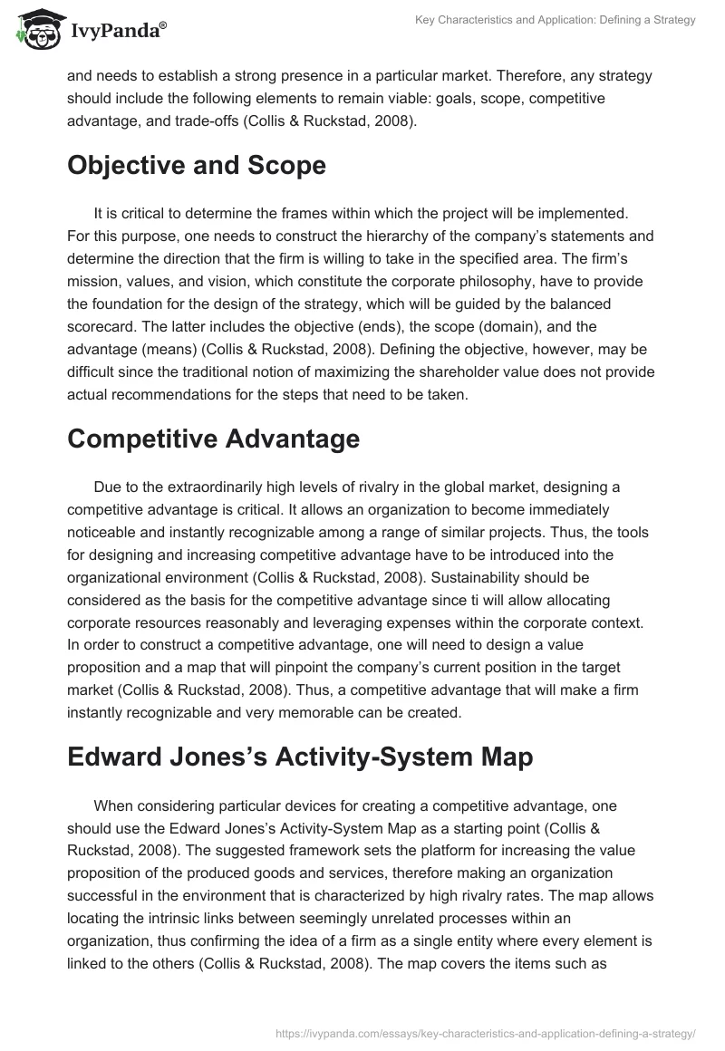 Key Characteristics and Application: Defining a Strategy. Page 2