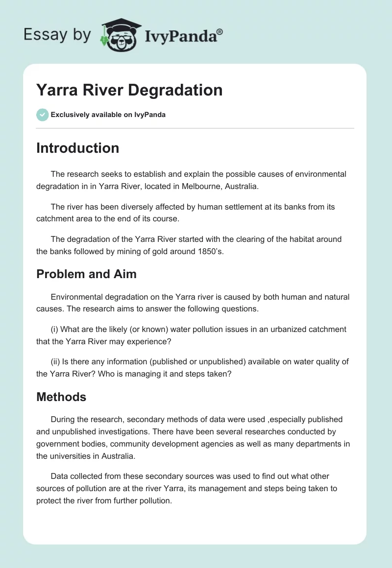 Yarra River Degradation. Page 1