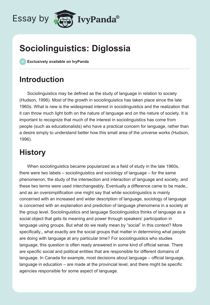 Sociolinguistics: Diglossia. Page 1