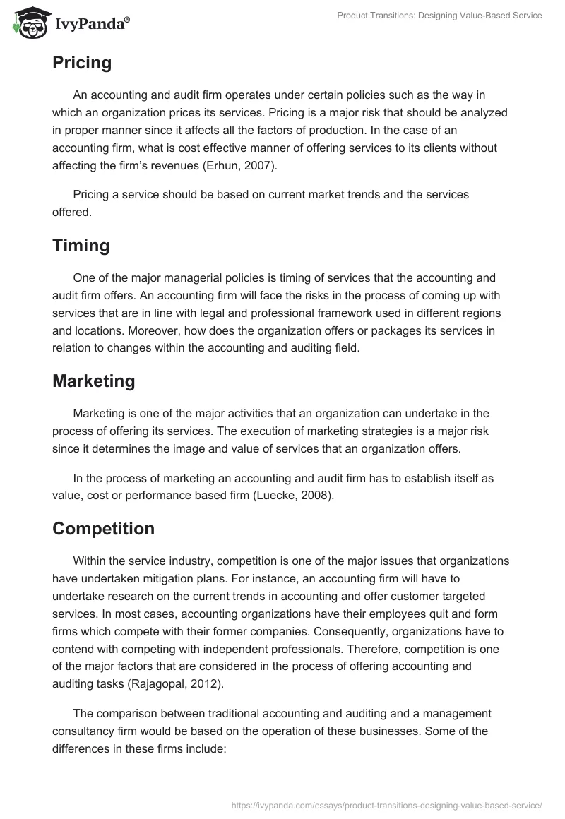Product Transitions: Designing Value-Based Service. Page 3