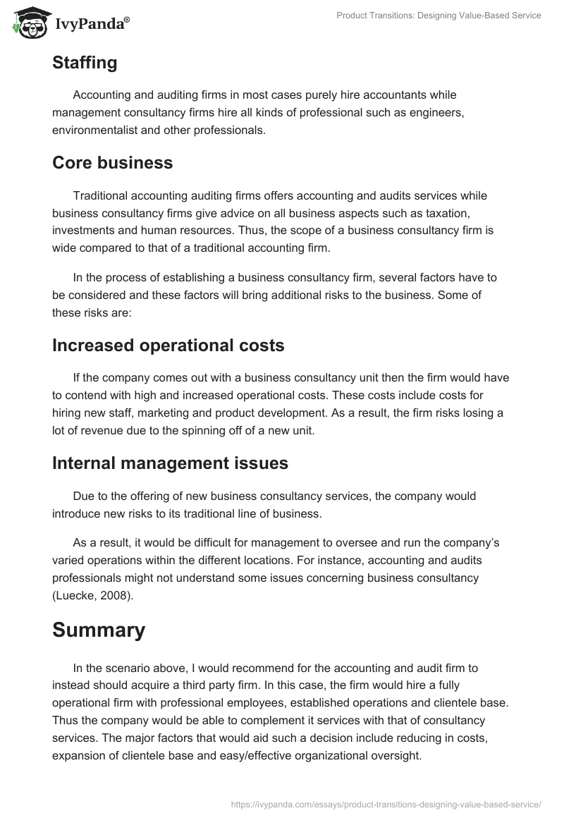 Product Transitions: Designing Value-Based Service. Page 4