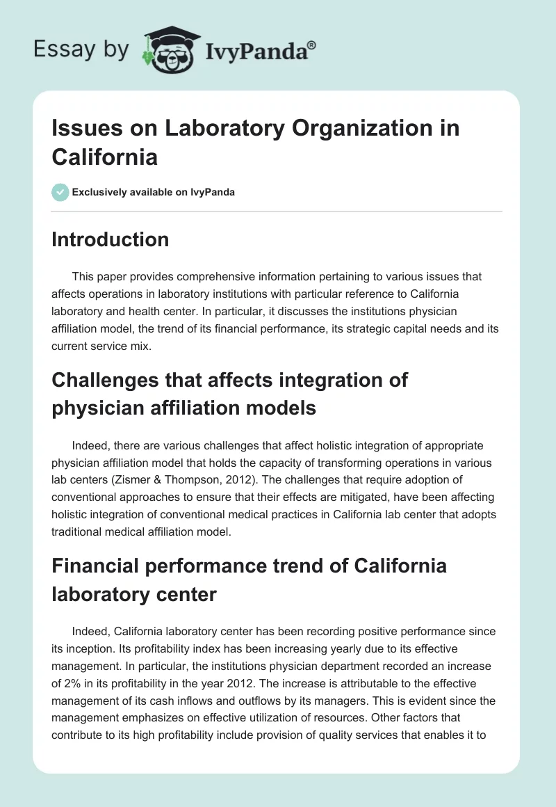 Issues on Laboratory Organization in California. Page 1
