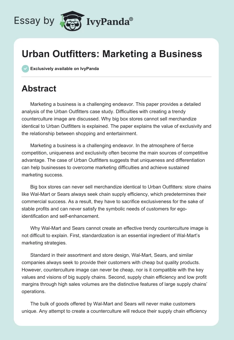 Urban Outfitters: Marketing a Business. Page 1