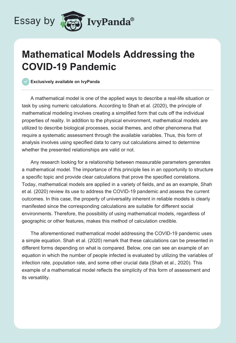 Mathematical Models Addressing the COVID-19 Pandemic. Page 1