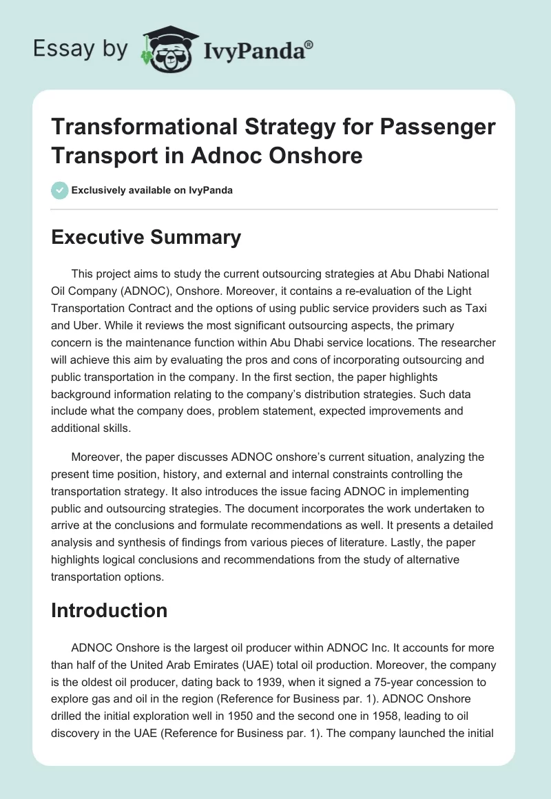 Transformational Strategy for Passenger Transport in Adnoc Onshore. Page 1