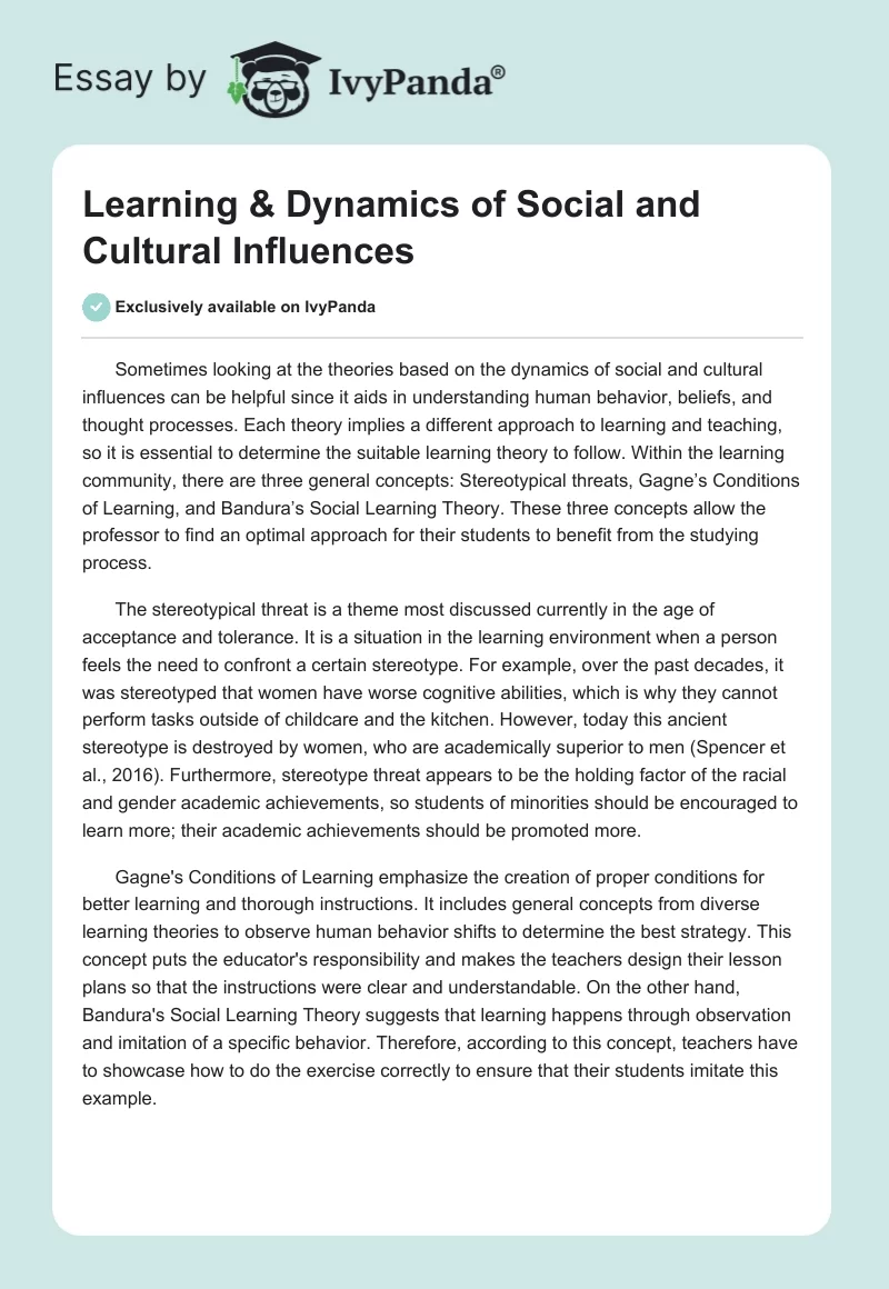 Learning & Dynamics of Social and Cultural Influences. Page 1