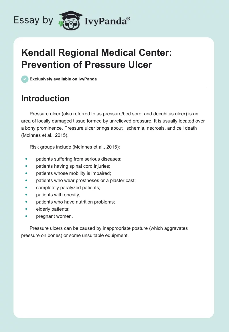 Kendall Regional Medical Center: Prevention of Pressure Ulcer. Page 1