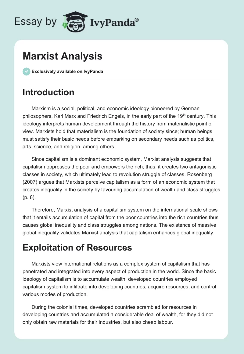 Marxist Analysis. Page 1