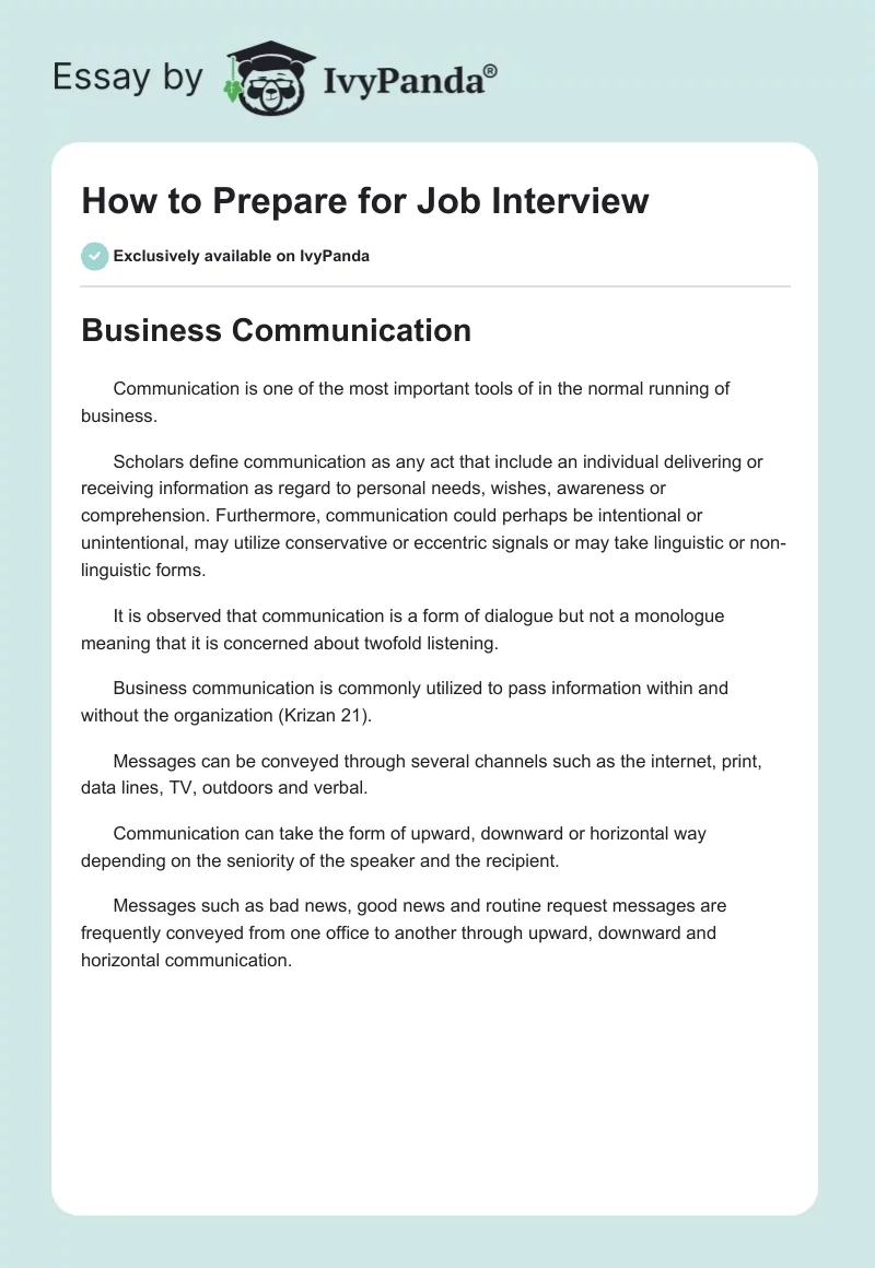 How to Prepare for Job Interview. Page 1