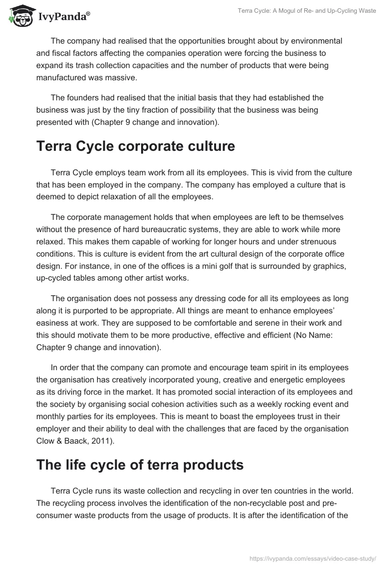Terra Cycle: A Mogul of Re- and Up-Cycling Waste. Page 2