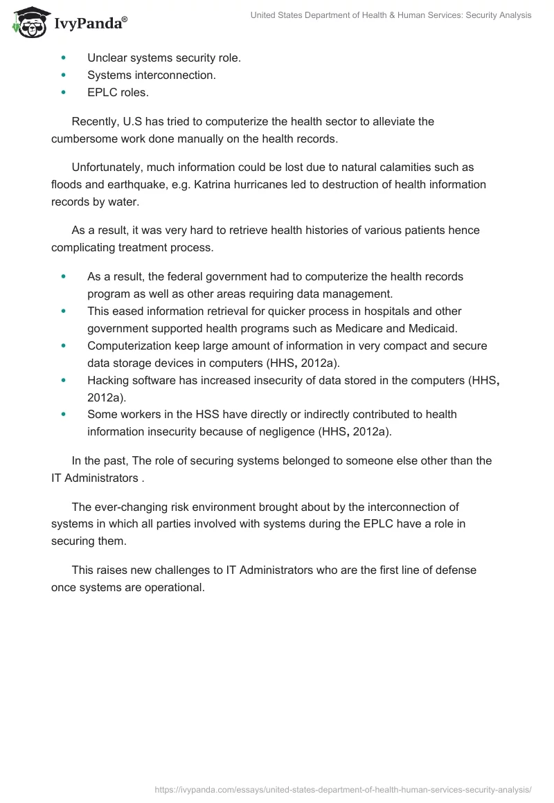 United States Department of Health & Human Services: Security Analysis. Page 5