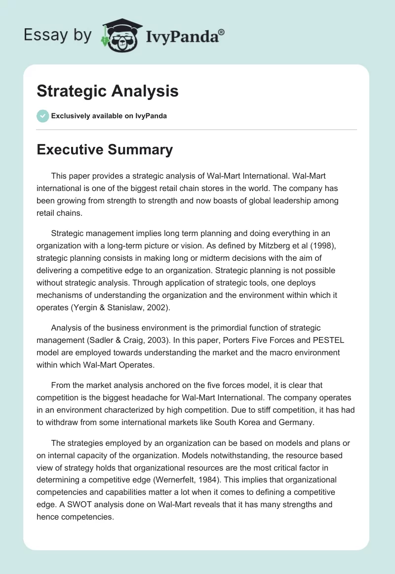 Strategic Analysis. Page 1