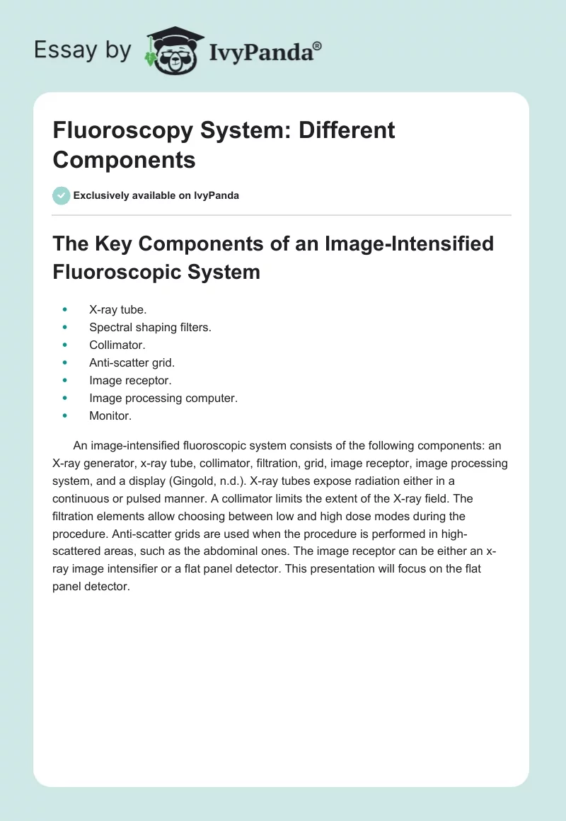 Fluoroscopy System: Different Components. Page 1
