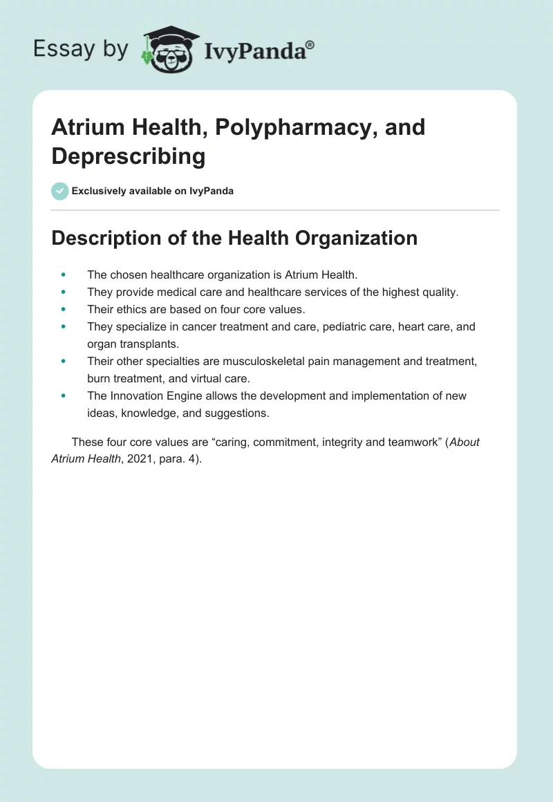 Atrium Health, Polypharmacy, and Deprescribing. Page 1