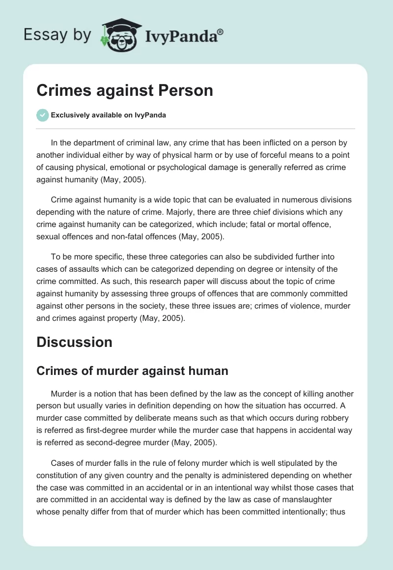 Crimes Against Person. Page 1