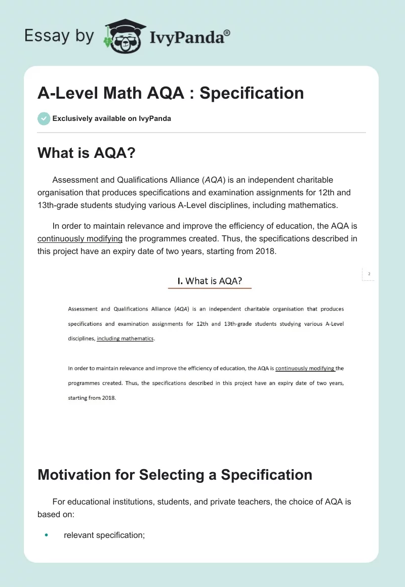 A-Level Math AQA : Specification. Page 1