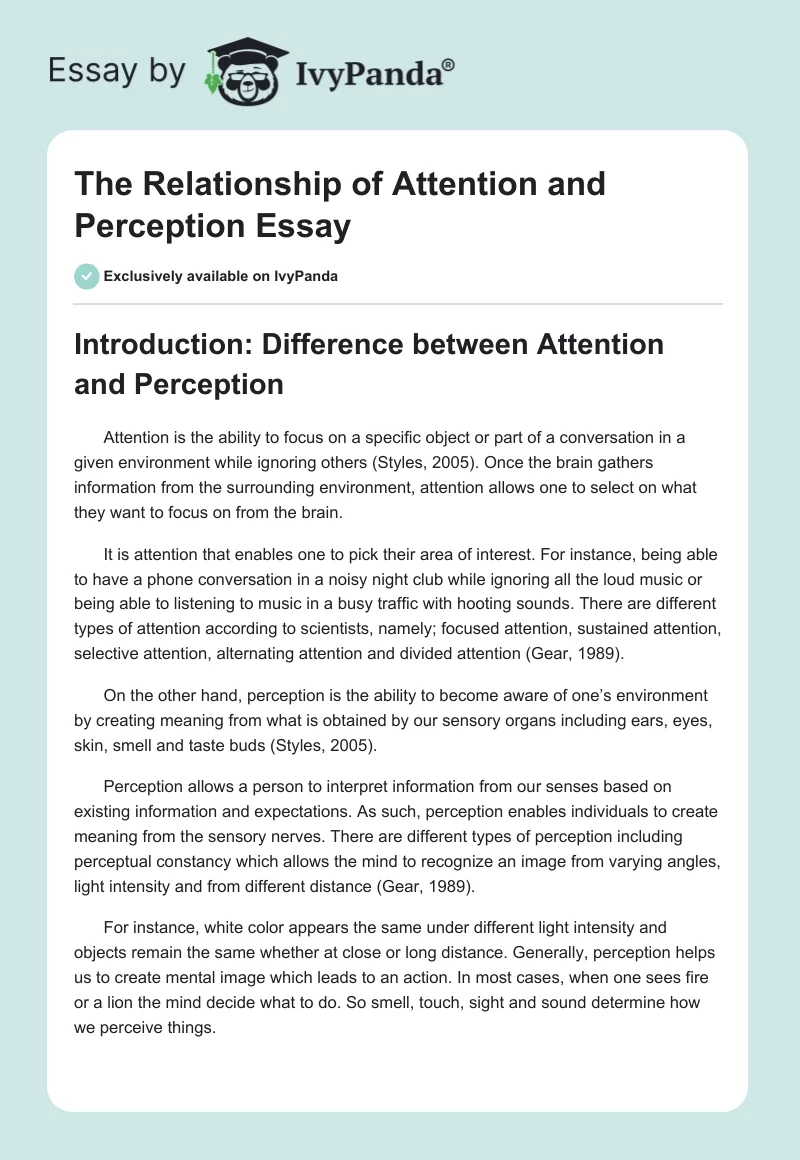 The Relationship of Attention and Perception Essay. Page 1