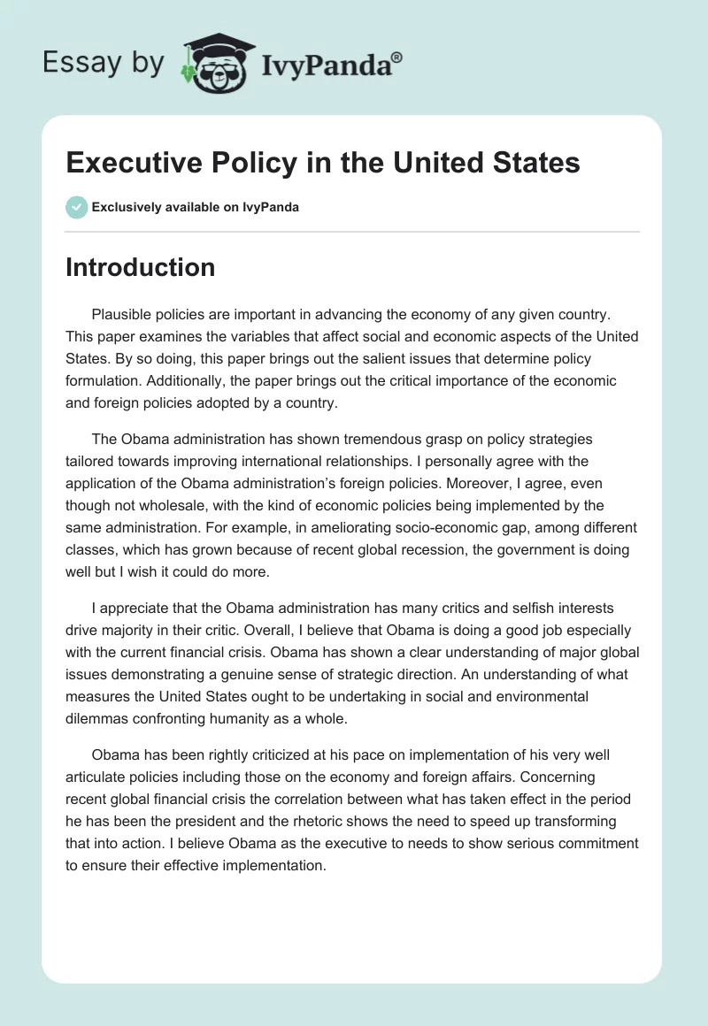 Executive Policy in the United States. Page 1