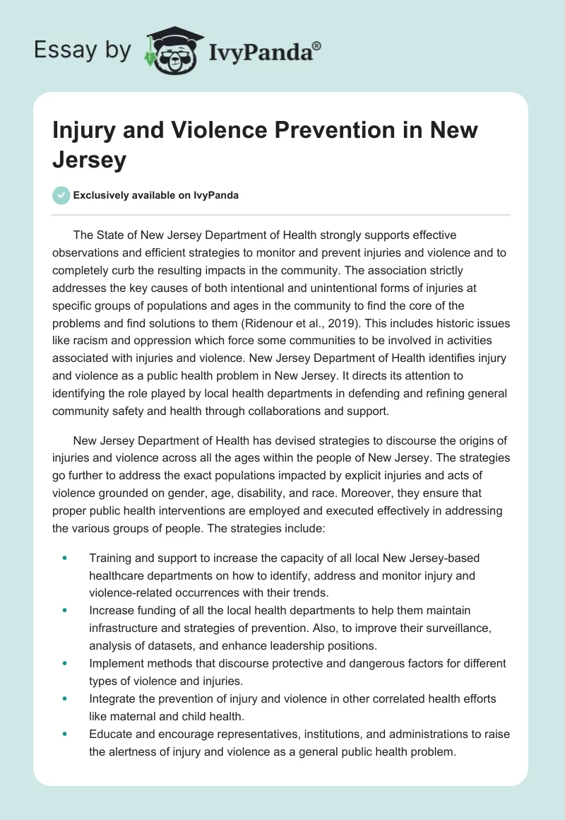 Injury and Violence Prevention in New Jersey. Page 1