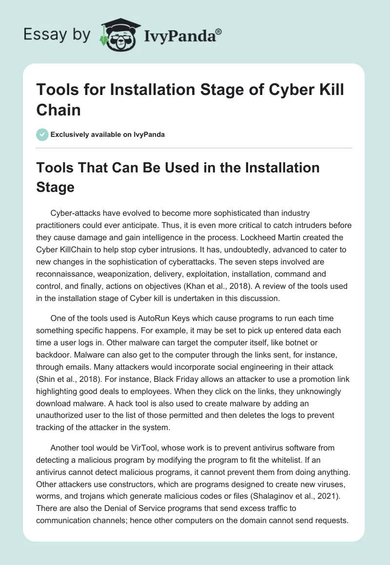 Tools for Installation Stage of Cyber Kill Chain. Page 1