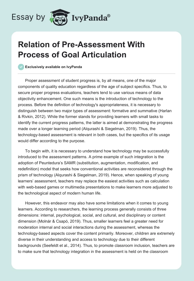 Relation of Pre-Assessment With Process of Goal Articulation. Page 1