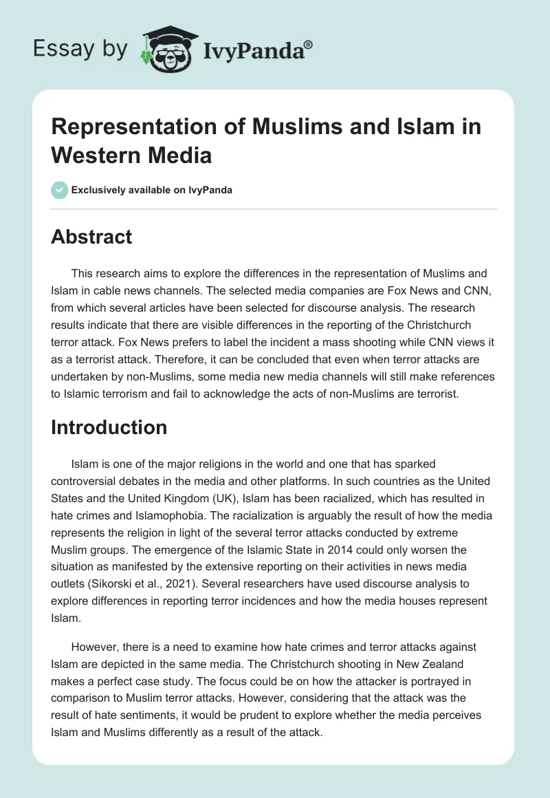 Representation of Muslims and Islam in Western Media. Page 1