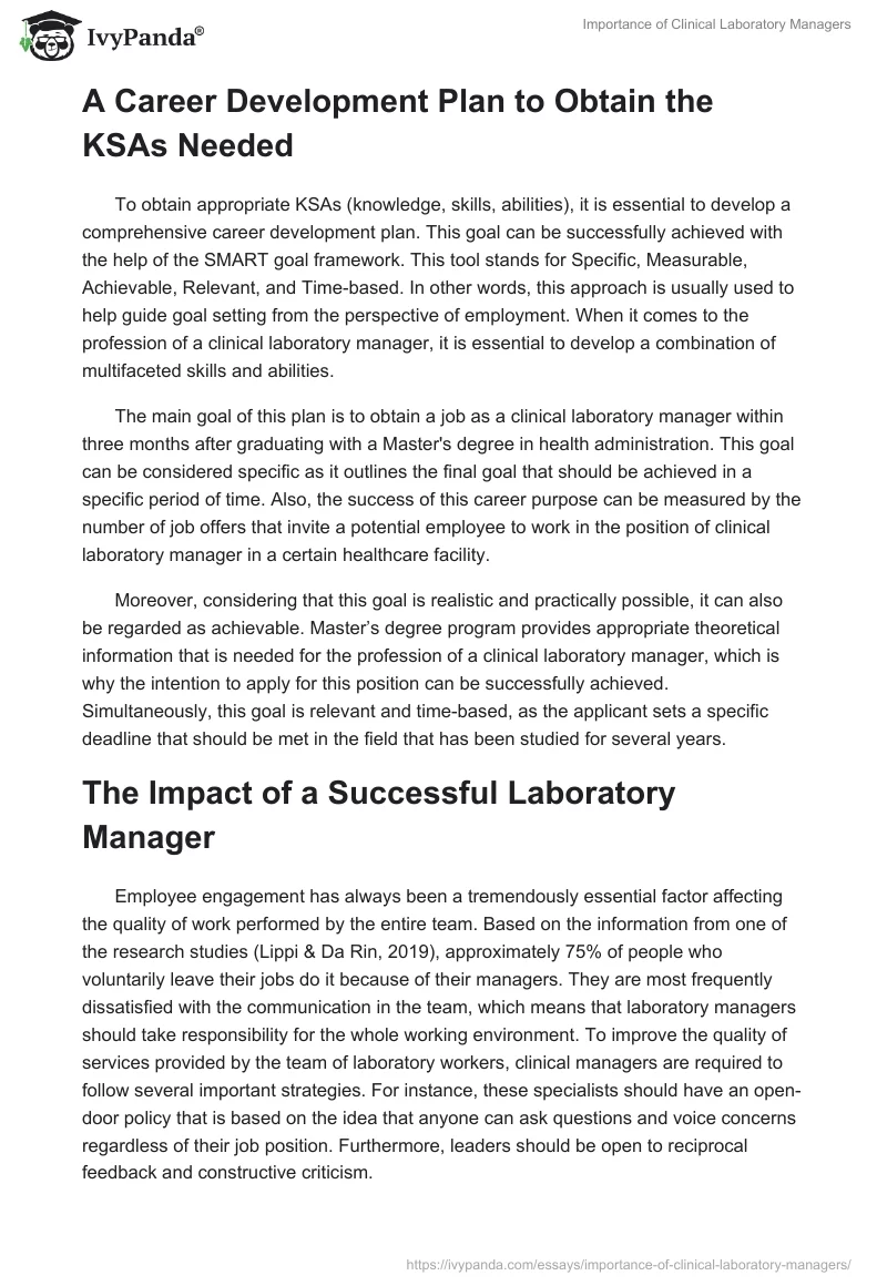 Importance of Clinical Laboratory Managers. Page 4