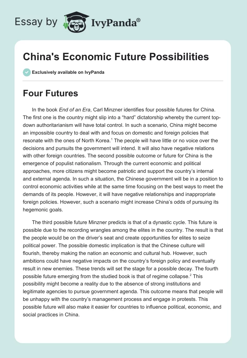China's Economic Future Possibilities. Page 1