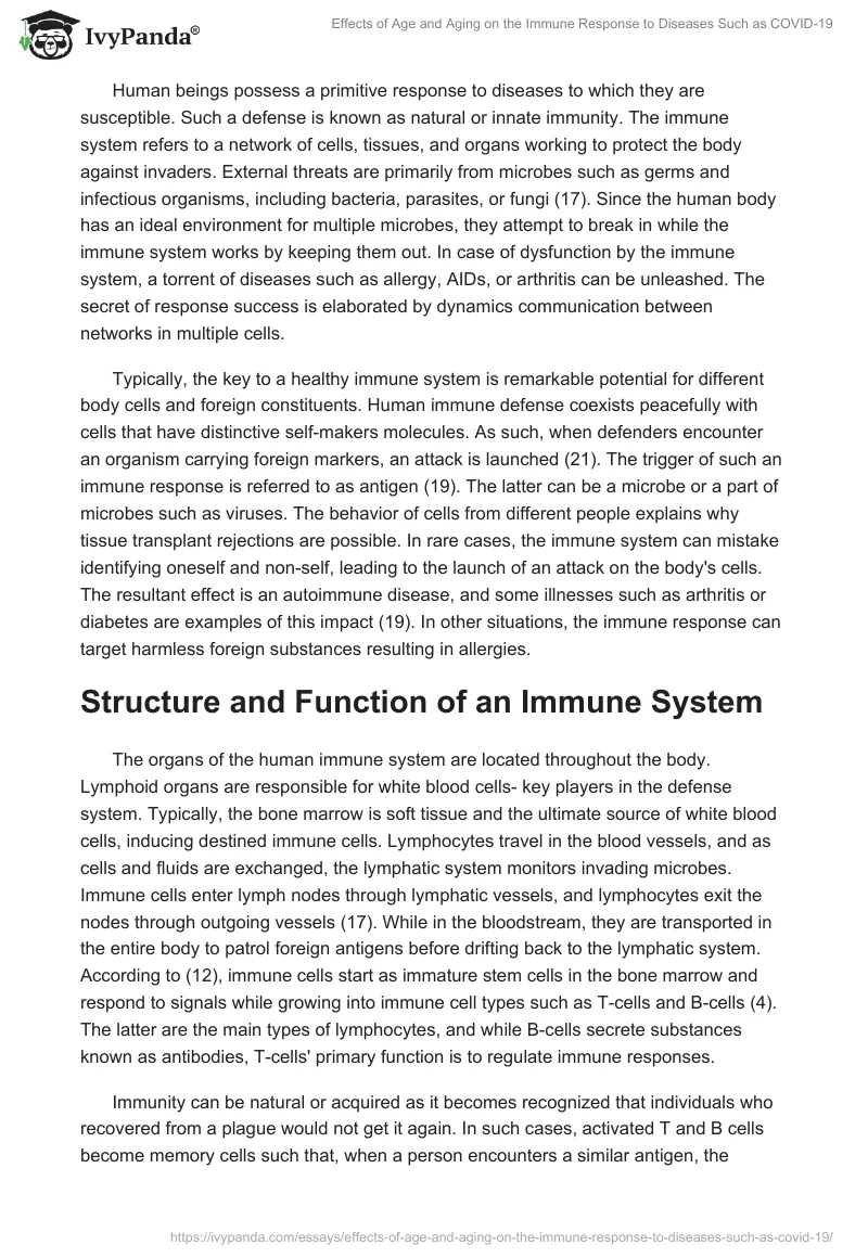 Effects of Age and Aging on the Immune Response to Diseases Such as COVID-19. Page 2
