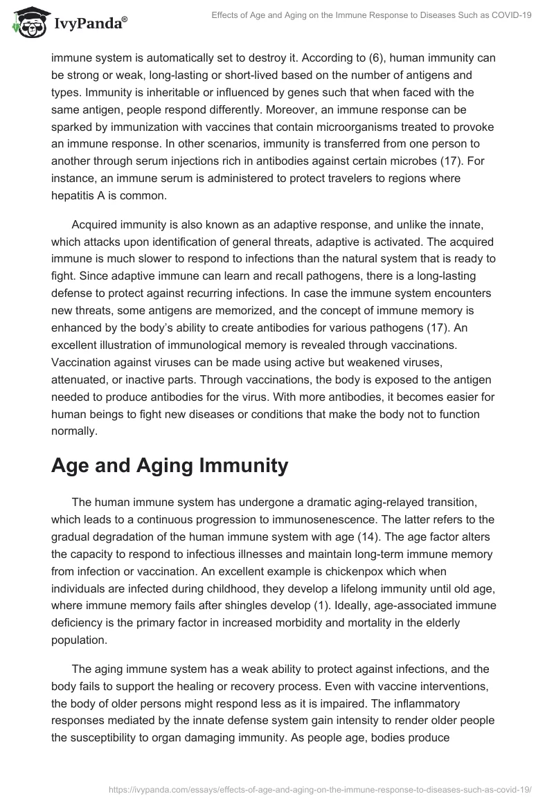 Effects of Age and Aging on the Immune Response to Diseases Such as COVID-19. Page 3