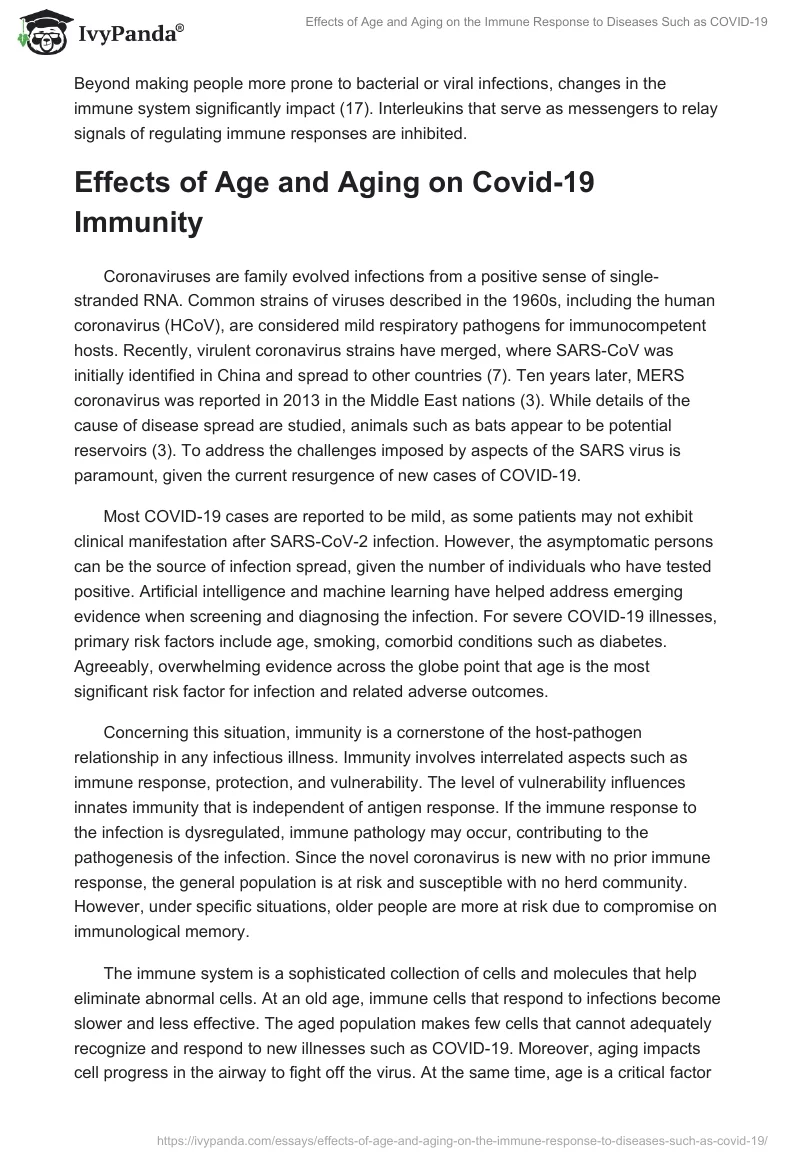 Effects of Age and Aging on the Immune Response to Diseases Such as COVID-19. Page 5