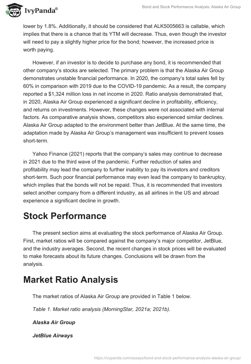 Bond and Stock Performance Analysis: Alaska Air Group. Page 5