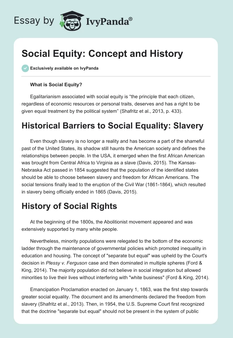 Social Equity: Concept and History. Page 1