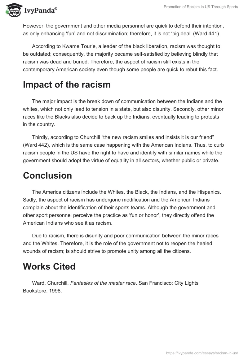 Promotion of Racism in US Through Sports. Page 2