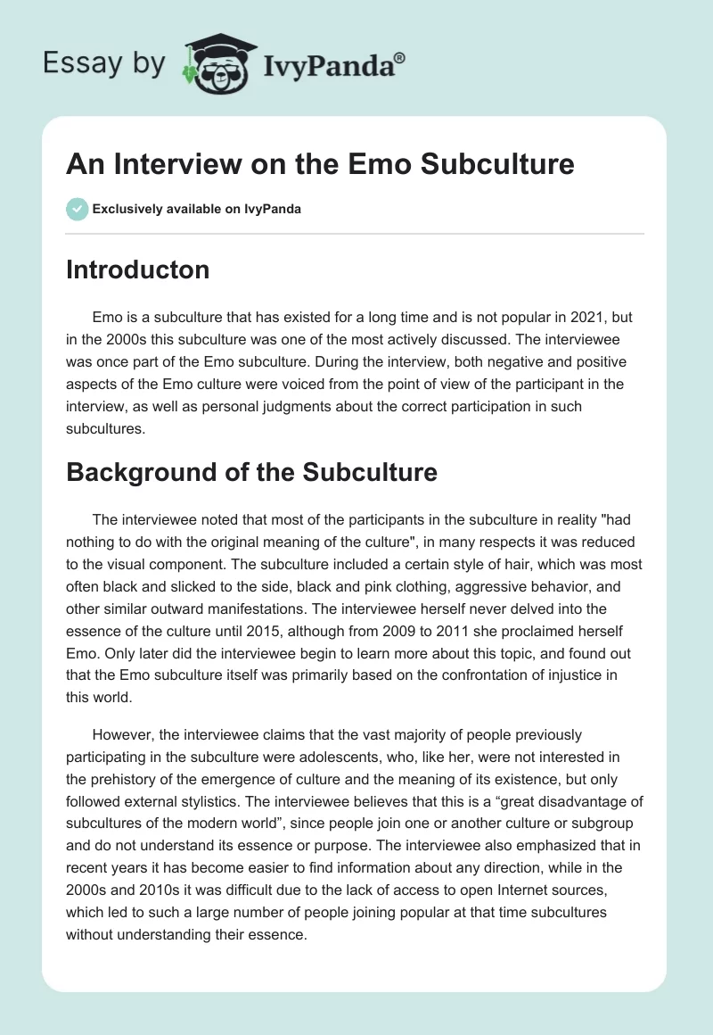 An Interview on the Emo Subculture. Page 1