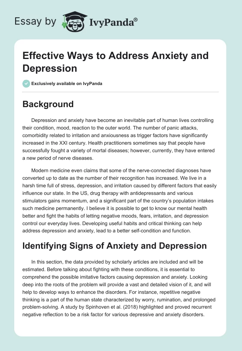 Effective Ways to Address Anxiety and Depression. Page 1