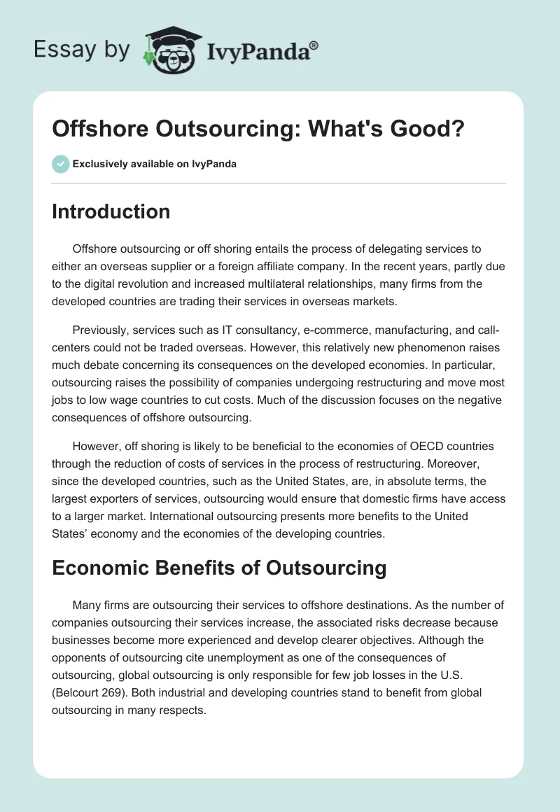 Offshore Outsourcing: What's Good?. Page 1