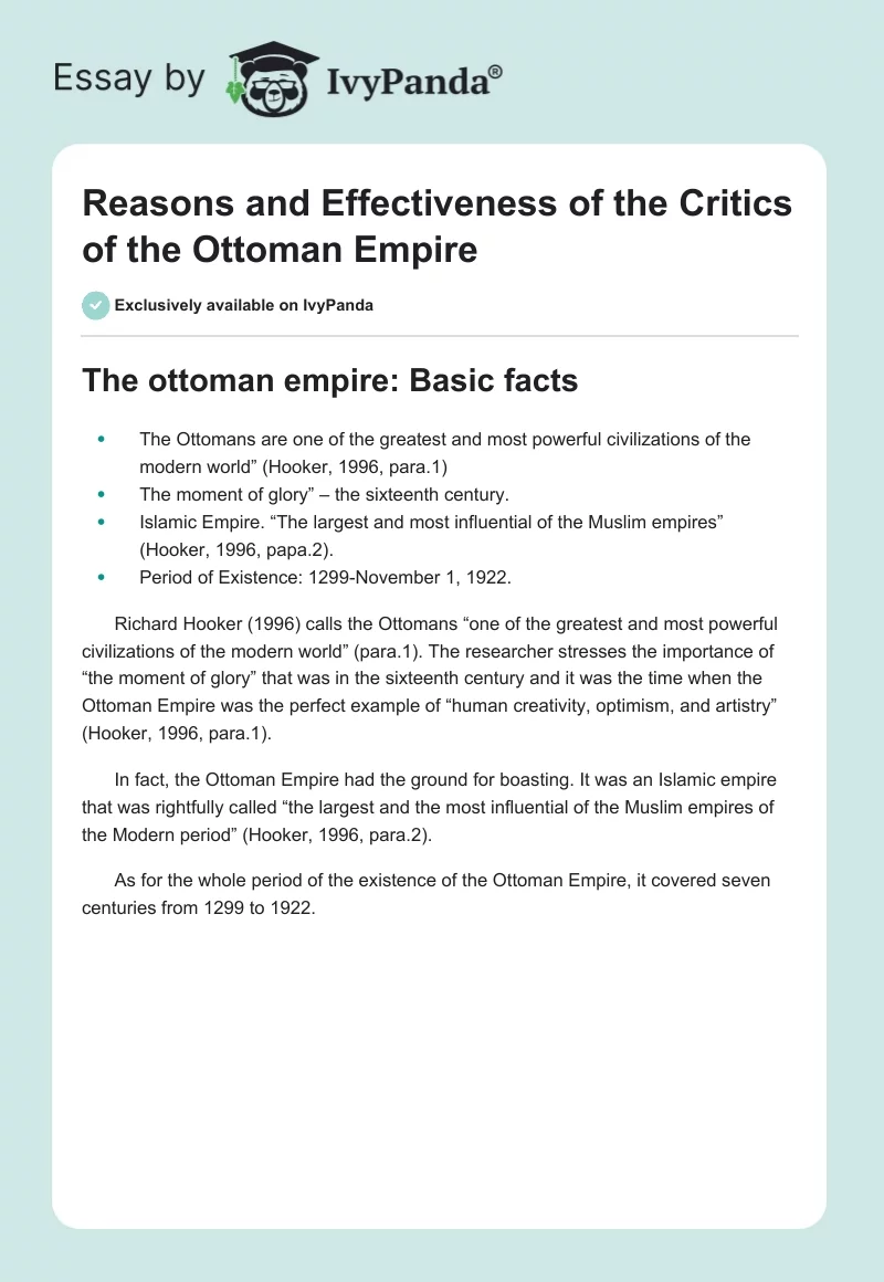 Reasons and Effectiveness of the Critics of the Ottoman Empire. Page 1