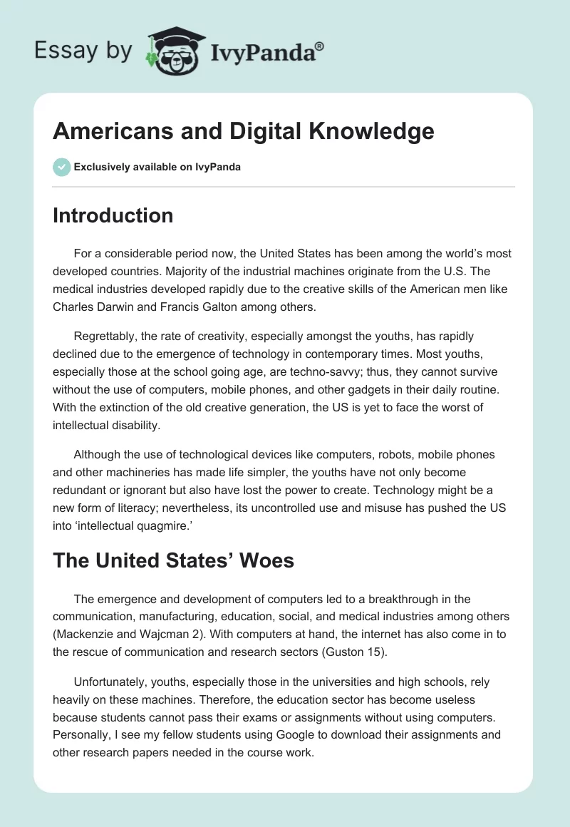 Americans and Digital Knowledge. Page 1