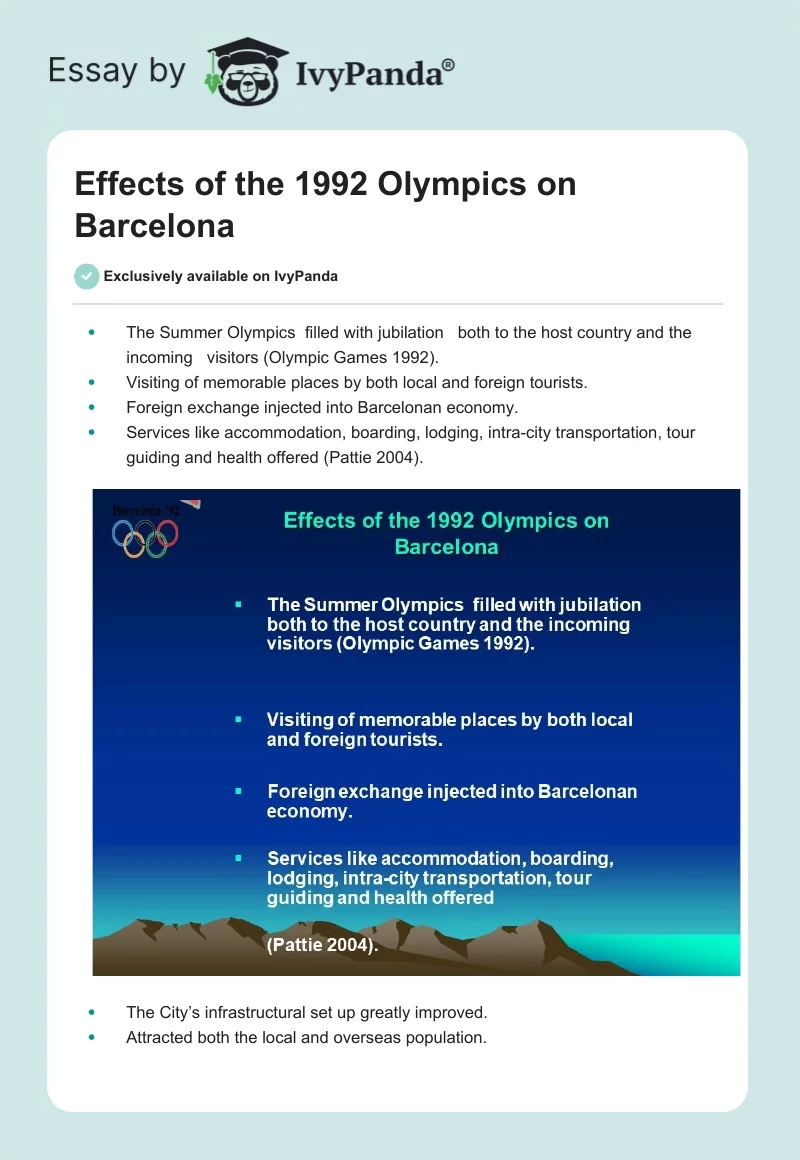 Effects of the 1992 Olympics on Barcelona. Page 1