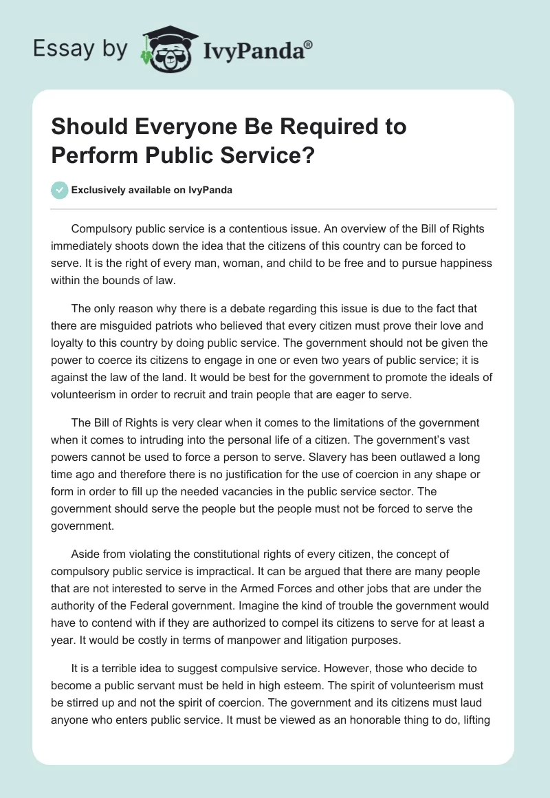 Should Everyone Be Required to Perform Public Service?. Page 1