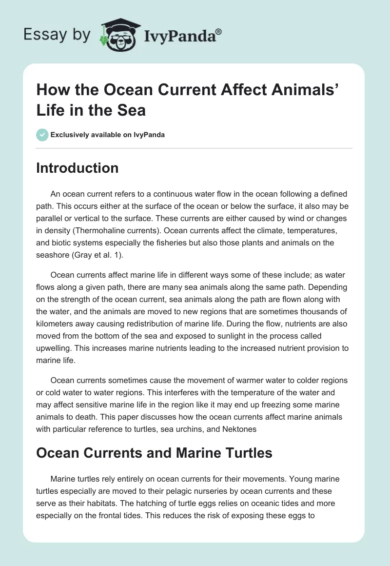 How the Ocean Current Affect Animals’ Life in the Sea. Page 1