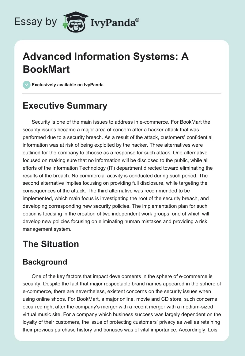 Advanced Information Systems: A BookMart. Page 1