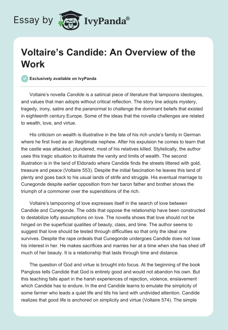 Voltaire’s "Candide": An Overview of the Work. Page 1