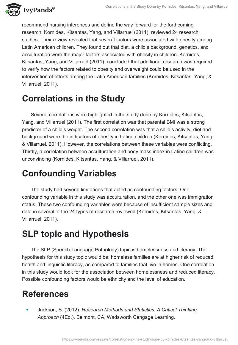 Correlations in the Study Done by Kornides, Kitsantas, Yang, and Villarruel. Page 2