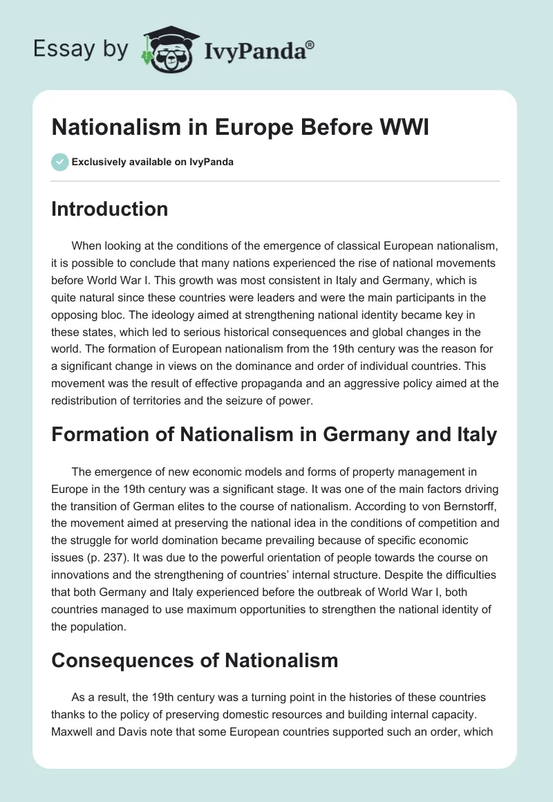 Nationalism in Europe Before WWI. Page 1