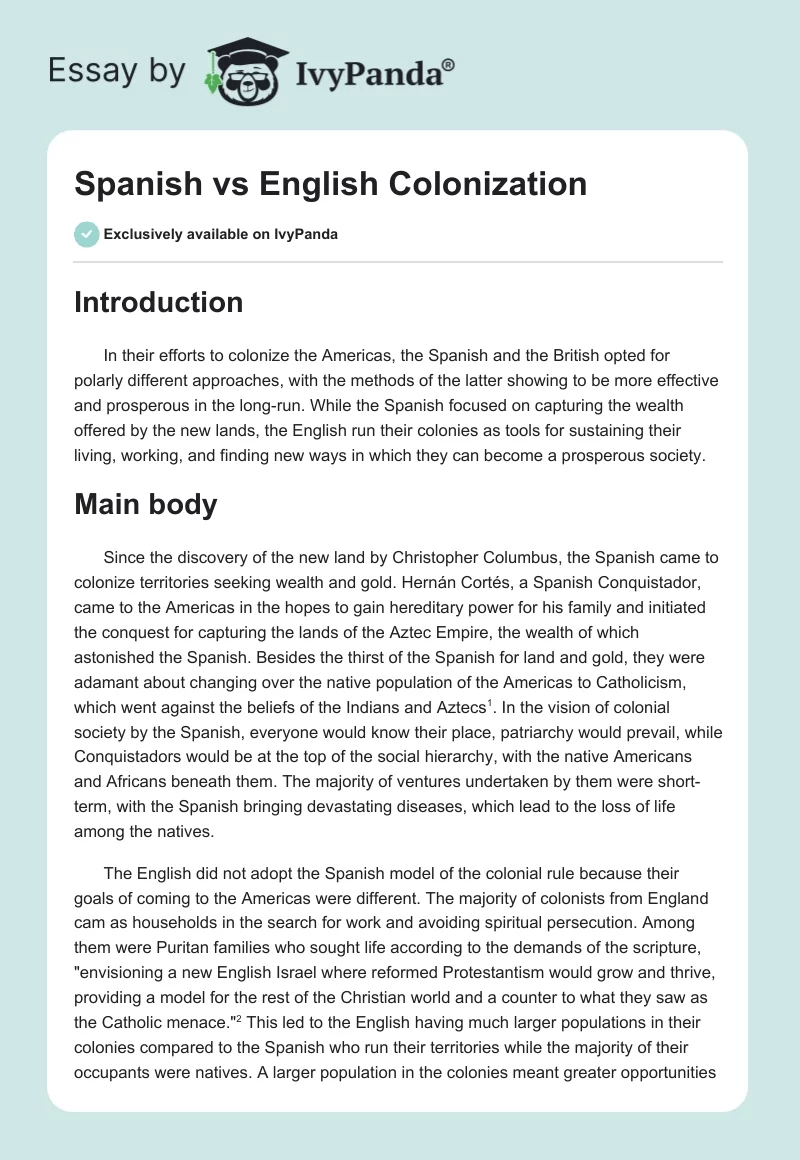 Spanish vs. English Colonization. Page 1