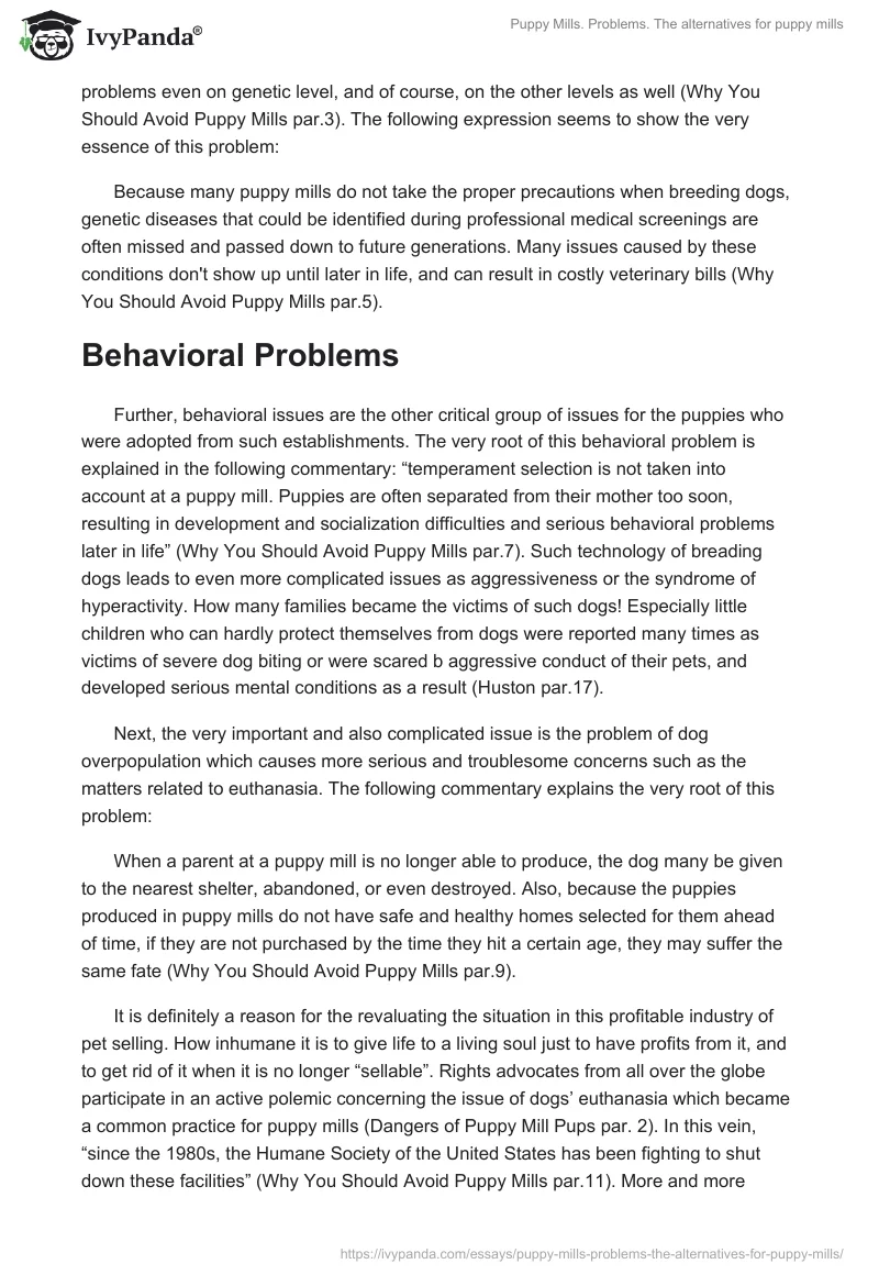 Puppy Mills. Problems. The alternatives for puppy mills. Page 2