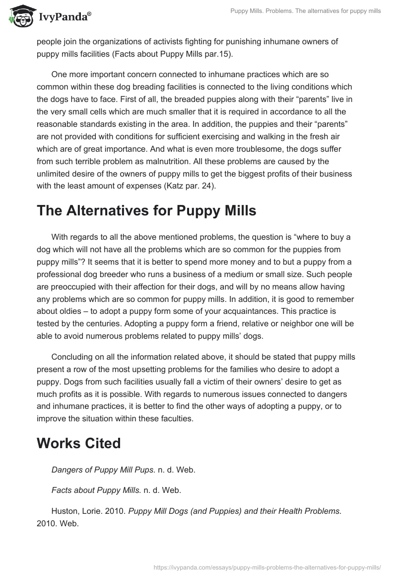 Puppy Mills. Problems. The alternatives for puppy mills. Page 3