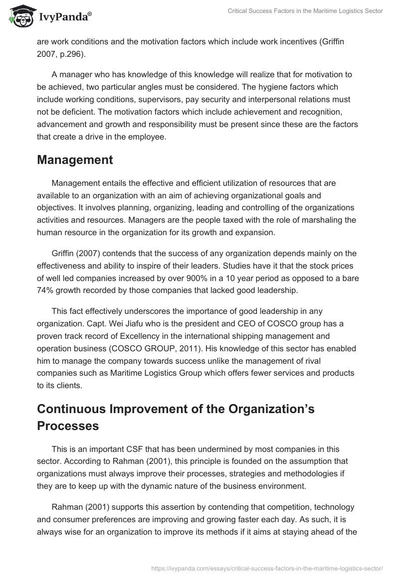 Critical Success Factors in the Maritime Logistics Sector. Page 4